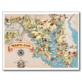 Maryland Funny Vintage Map Postcard