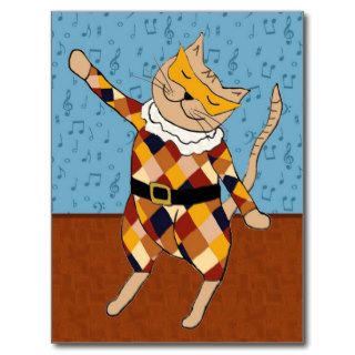 Dancing Harlequin Kitty Postcard