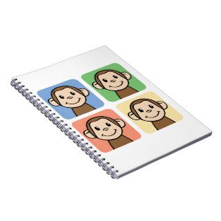 Cartoon Clip Art with 4 Happy Monkeys Spiral Notebooks