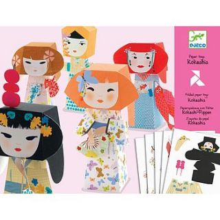 origami kokeshis paper toys making kit by nest