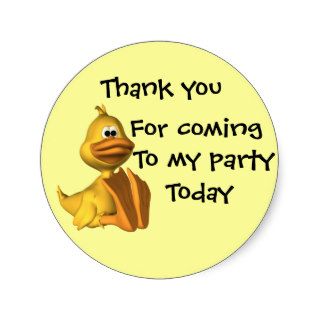 Childs Party Duck  Thankyou Stickers