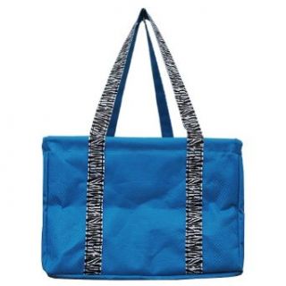Small Collapsible Zebra Print Handle Utility Tote Bag turquoise Clothing