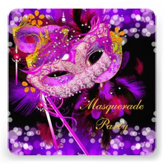 Masquerade Ball Party Pink Purple Yellow Mask Custom Invitations