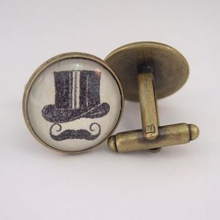 top hat and moustache round cufflinks by made by peggy