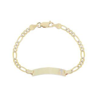 14k Yellow Gold, Figaro Cross Kids' Children's ID bracelet 6mm Wide Jewelry