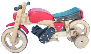 wooden rocking and ride on trainer bike by hibba toys of leeds