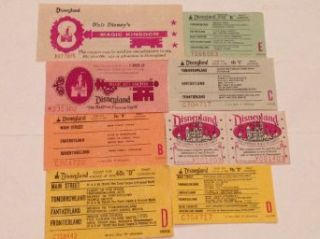 1970's Disneyland Ticket Coupon Lot of 7 Entertainment Collectibles