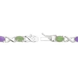 Glitzy Rocks Sterling Silver X and O Green and Lavender Jade Bracelet Glitzy Rocks Gemstone Bracelets