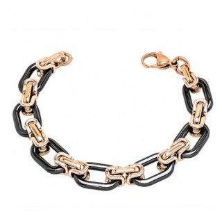 Black Ceramic & Rose Gold Plated 316L Stainless Steel Link Bracelet Jewelry