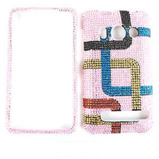 ACCESSORY BLING STONES COVER CASE FOR HTC EVO 4G COLORFUL PIPES PINK Cell Phones & Accessories