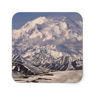Mount McKinley in Spring Snow, Alaska Range Square Stickers