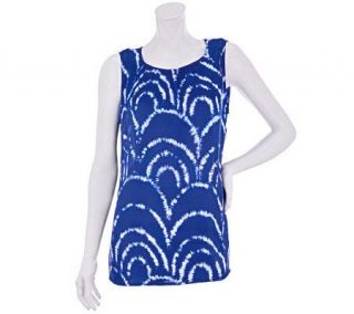 Susan Graver Printed Woven Sleeveless Top with Detail at Neck —