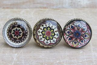 set of three mosaic brass and glass knobs by horsfall & wright