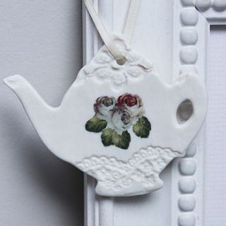 porcelain teapot hanging decoration by amanda mercer