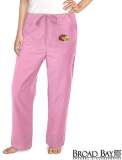 University of Kansas Pink Scrubs Pants Bottoms KU Jayhawks Logo Ladies Clothing