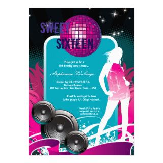 5x7 Purple Dance Party DJ 16th Birthday Invitation