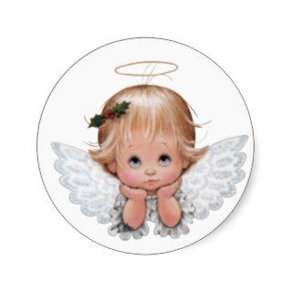Cute Christmas Baby Angel Round Stickers