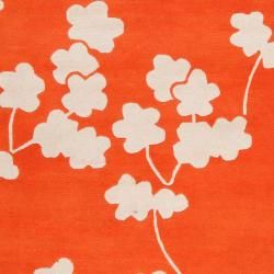 Jill Rosenwald Hand tufted Orange Reelan Floral Wool Rug (5' x 8') Surya 5x8   6x9 Rugs