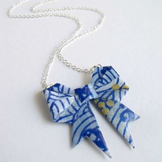 striped washi paper origami bow necklace by matin lapin