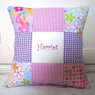 funky embroidered name cushion by tuppenny house designs