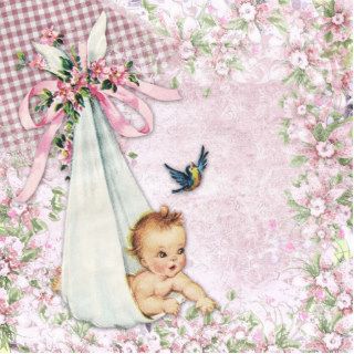 Adorable Vintage Pink Baby Girl Shower Photo Cutouts