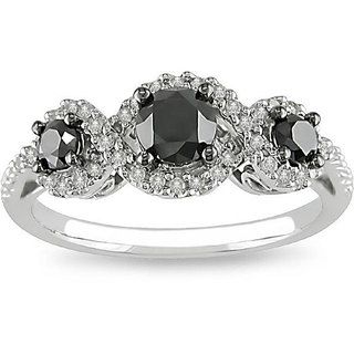 Miadora 10k Gold 1ct TDW Black and White Diamond Halo Ring (H I, I2 I3) Miadora Diamond Rings