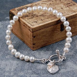 silver heart and white pearl bracelet by otis jaxon silver and gold jewellery