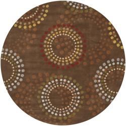Hand tufted Brown Contemporary Circles Mayflower Wool Geometric Rug (4' Round) Round/Oval/Square