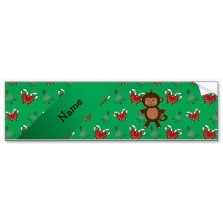 Personalized name monkey green candy canes bows bumper stickers