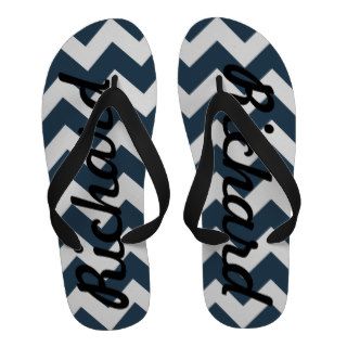 Personalized Name Blue and White Chevron Pattern Sandals