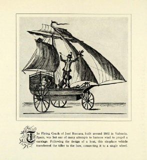 1964 Print Ancient 1802 Flying Coach Sailboat Vehicle Jose Bascasa Car Invention   Original Halftone Print  