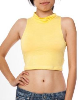 Ladies Yellow Loose Turtleneck Cropped Hem Top with Inward Sleeve Lines Fashion T Shirts