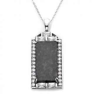 Jade of Yesteryear Charcoal Jade and CZ Sterling Silver Frame Pendant with 18"