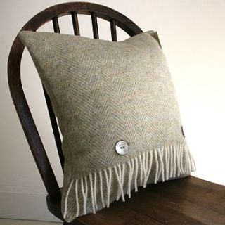 sage herringbone pure wool cushion by pebble & chalk