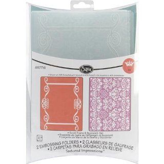 Sizzix Textured Impressions Embossing Folders By Basic Grey 2/Pkg Scroll Frame & Succulent