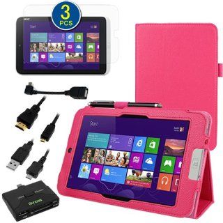 BIRUGEAR SlimBook Leather Folio Stand Case with Screen Protector, HDMI Cable, OTG Adapter for Acer Iconia W3 810  8.1'' Windows 8 Tablet   (Hot Pink Case) Computers & Accessories