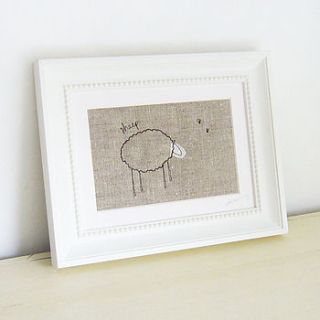 natural 'sheep' stitched picture by charlotte macey