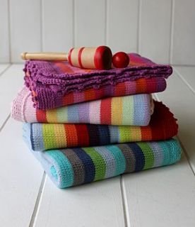 hand knitted stripey cot blanket by posh totty designs interiors