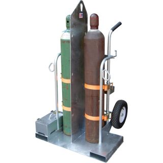 Vestil Welding Cylinder Torch Cart with Fork Pocket — 500-Lb. Capacity, Galvanized Finish, Model# CYL-2-FF-G  Gas Cylinders   Caddies