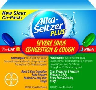 Alka seltzer Plus Severe Sinus Congestion and Cough Day and Night Liquid Gel Capsules, 20 Count  Massage Oils  Beauty