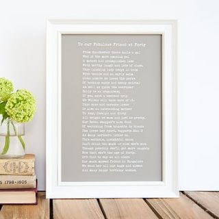 bespoke framed friend poem print by bespoke verse
