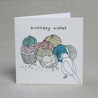 'birthday wishes' bird and cupcakes card by lil3birdy