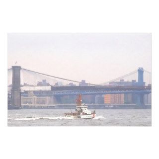 Coast Guard Cutter Near Brooklyn Bridge Stationery Design