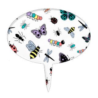 Colorful Vector Bugs & Butterflies Cake Toppers