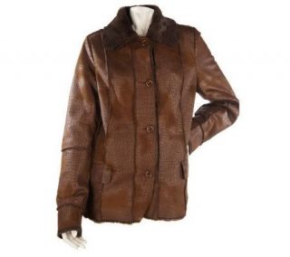 Dennis Basso Button Front Embossed Croco Faux Shearling Coat —