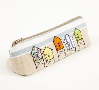 embroidered beach hut pencilcase by lizzie searle