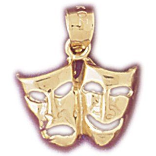 14K Yellow Gold Drama Mask, Laugh Now, Cry Later Pendant Jewelry
