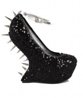 Privileged Black Sequin Studded w/Spikes Sculpted Wedge Heel Pump by JCD (6) Shoes