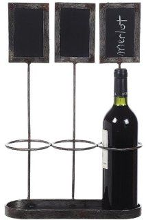 Metal Wine Bottle Holder With Chalkboard, 17.25"Hx11.5"Wx4.25"D, DISTRESSED GREY Kitchen & Dining