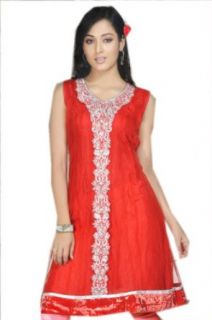 Red Georgette Tunic Stone Work Sleeve Less Dress Clothing